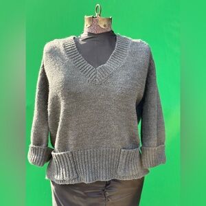 United States Sweaters Grey Chunky Oversized V-Neck with Pockets Size XL